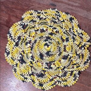 Elegant Yellow and navy blue/black Crochet Doily